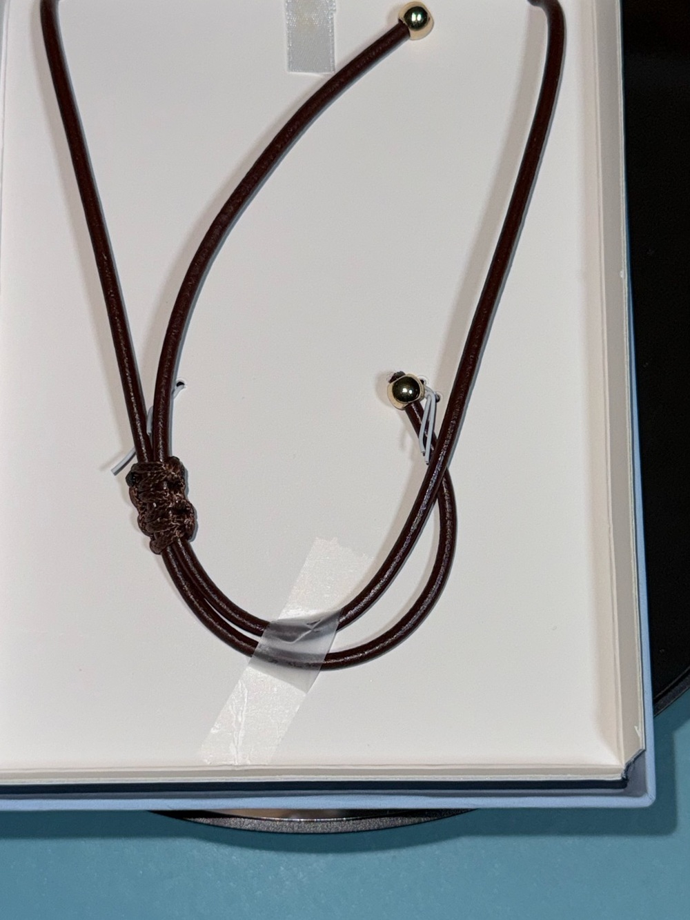 Atterri Gold Sun Pendant Necklace with Brown Leather Cord - Picture 2 of 4